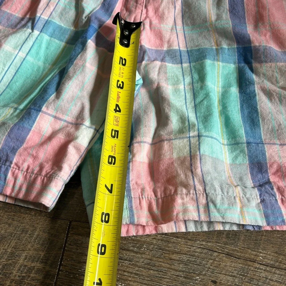 Woolrich Vintage 90s Pastel Plaid Cotton Pleated High Waisted Shorts Pink Teal